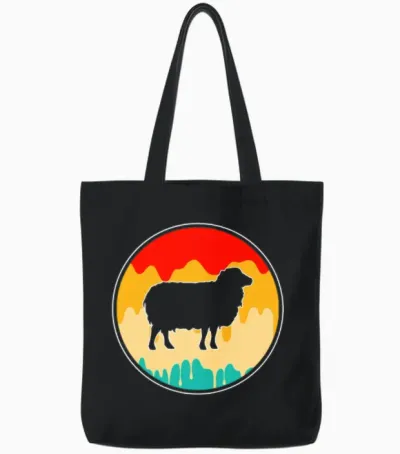 Sheep Retro Tote Bags - Black
