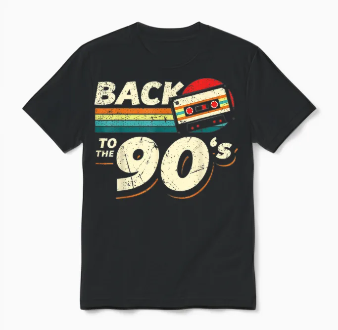 90s Outfit | Back to the 90s Retro Party Carnival T-Shirt, Black Unisex T-Shirt in Black