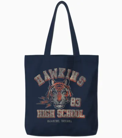 Stranger Things Hawkins High School Distressed Chest Tote Bags - Navy