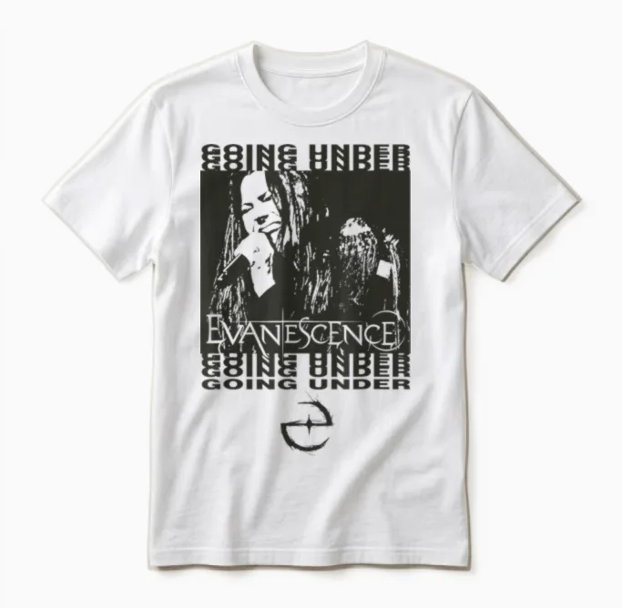 Evanescence Going Under White T-Shirt, White, S Unisex T-Shirt in White