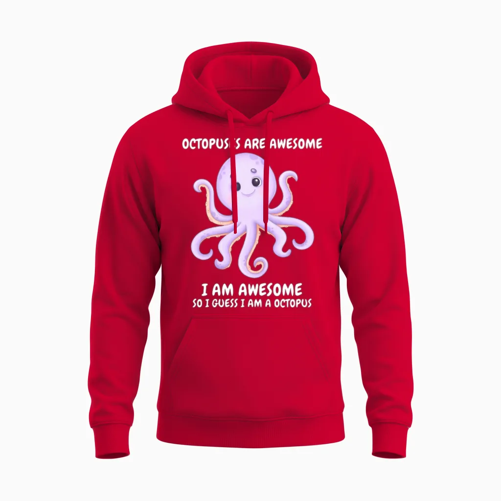 Cute Smiling Lila Octopus Unisex Hoodie in Red