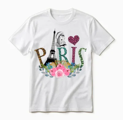 Paris Eiffelturm Baskenmütze Mädchen Leopardenmuster Unisex T-Shirt - White