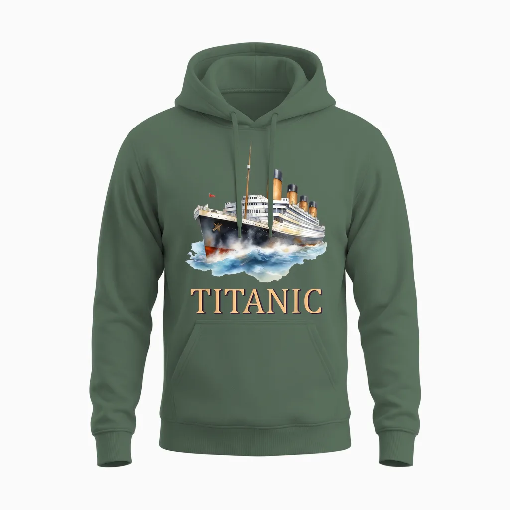 Titanic Vintage Design Titanic Expert Titanic Boys Girls T-Shirt, Black, S Unisex Hoodie in Military Green