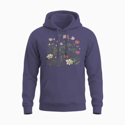 Vintage Botanical Lotus Flower Girl Unisex Hoodie - Heather Sport Dark Navy