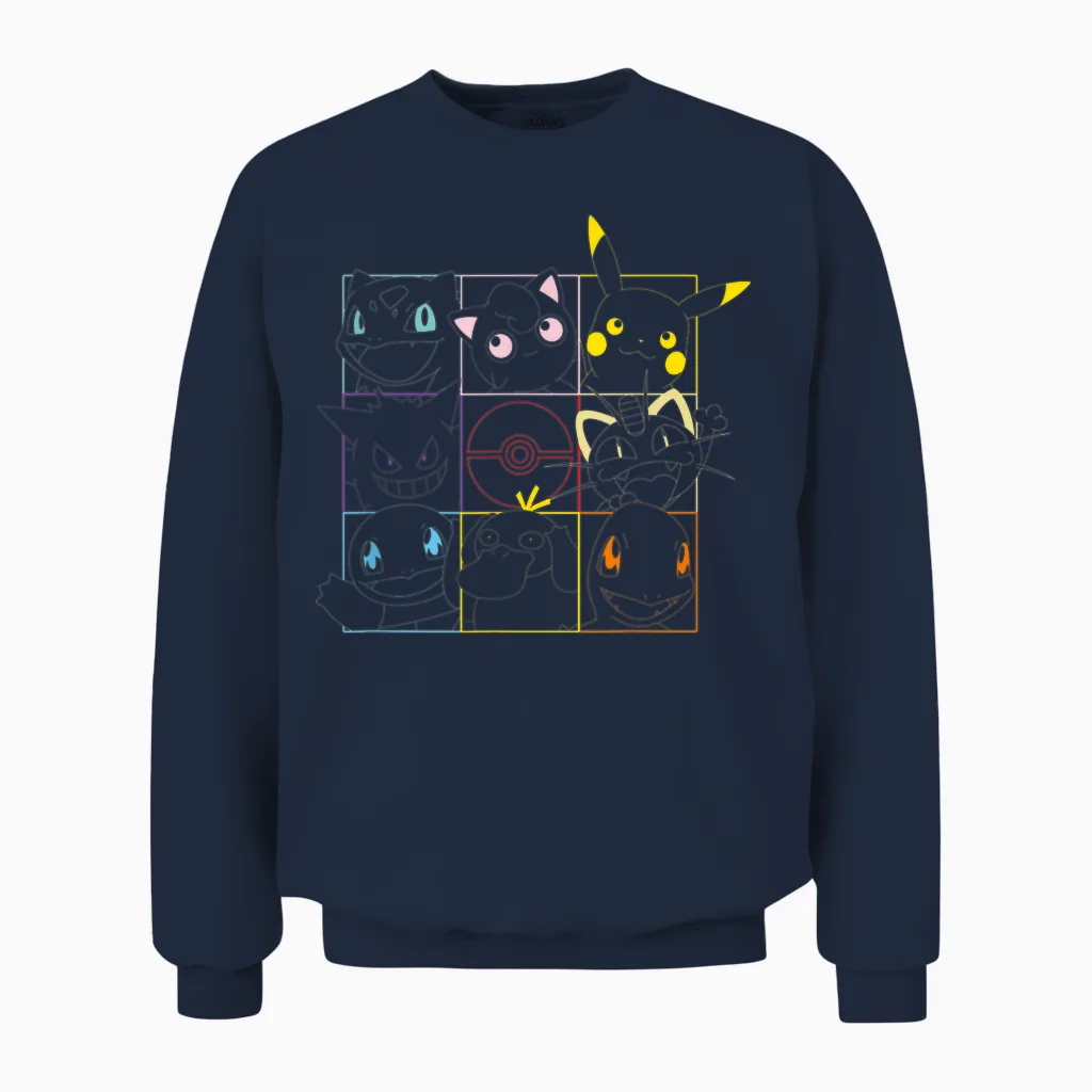 Pokemon Adult Unisex Black Grid Unisex Sweatshirt in Navy