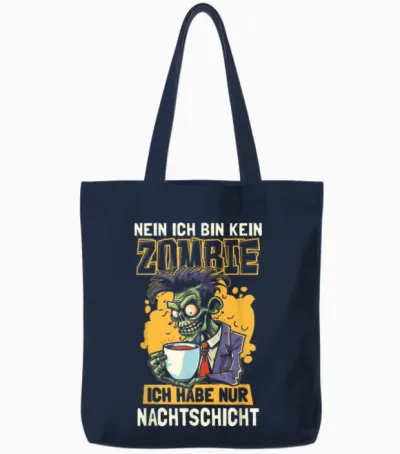 Funny Night Service Night Shift Worker Zombie T-Shirt, Black Tote Bags - Navy