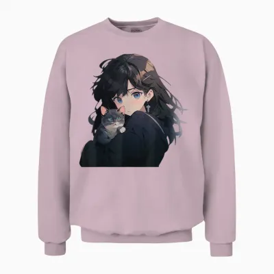 Anime Und Katzen Manga Mädchen Mit Einer Katze Anime Liebhaber Unisex Sweatshirt - Light Pink