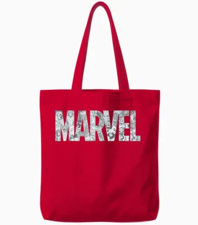 Marvel Logo Comics Gray Pencil Sketch Super Heroes Avengers T-Shirt, Black Tote Bags - Red