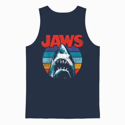 Jaws Retro Colors Shark Rainbow Logo Unisex Tank Top - Navy