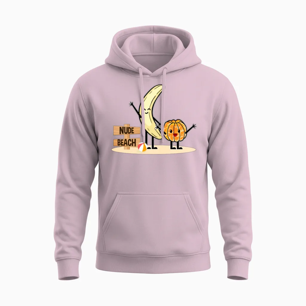 Orange You Ready Nude Beach Banana! Unisex Hoodie in Light Pink