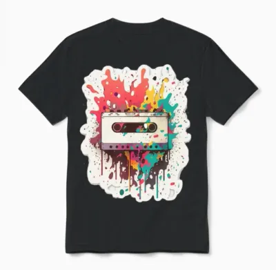 Retro Cassette Sticker Style Unisex T-Shirt - Black