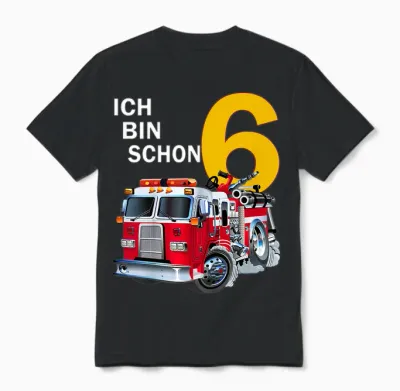 Children's 6th Birthday Boy Gift Idea Outfit Ich Bin Schon 6 T-Shirt, Black Unisex T-Shirt - Black