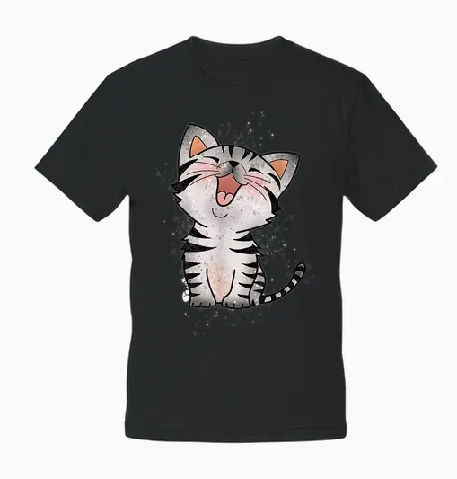 Cute Kitten Cat Lovers T-Shirt, White Unisex T-Shirt - Black