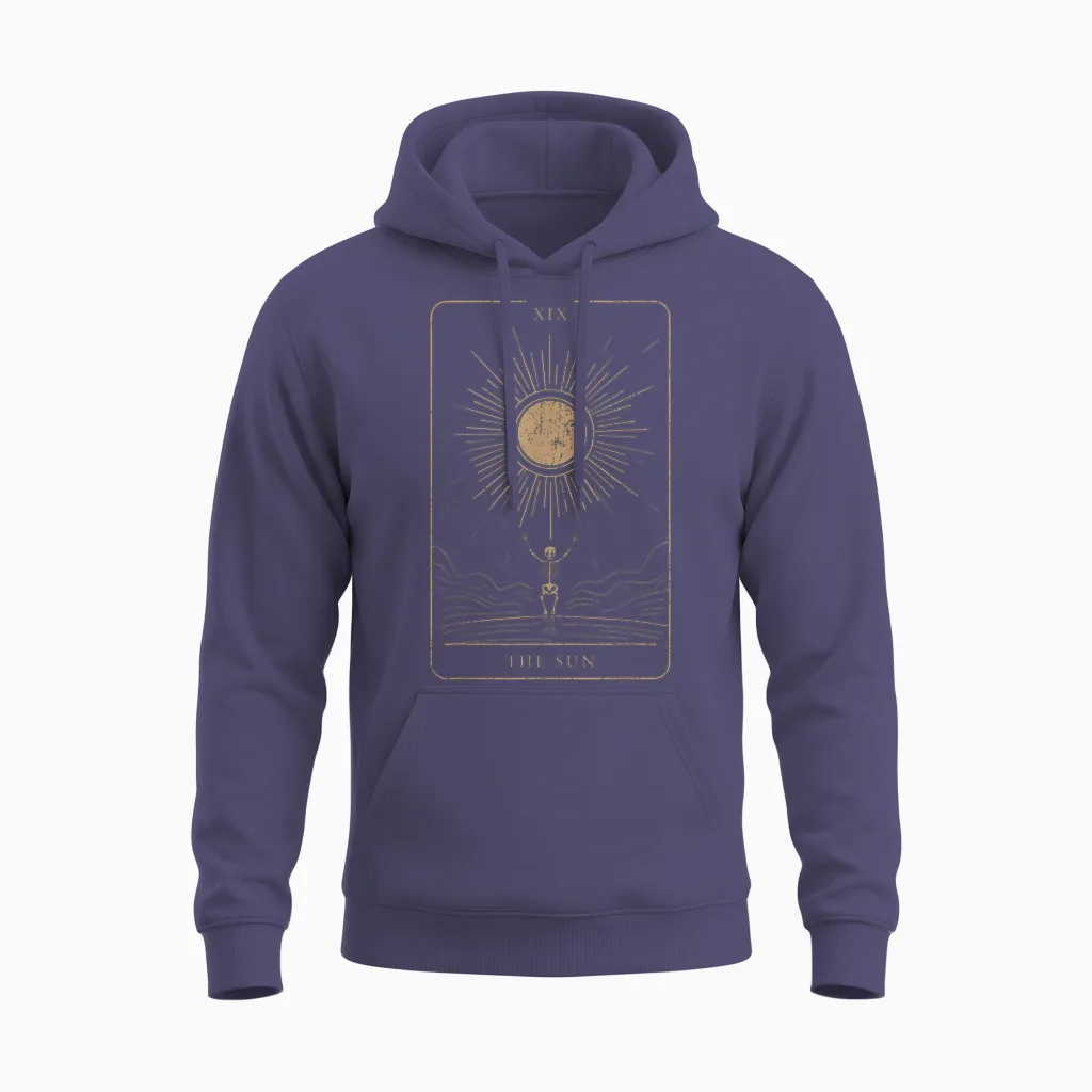 Spiritual Tarot Card Mystical Edgy Esoteric Streetwear T-Shirt, Black Unisex Hoodie in Heather Sport Dark Navy