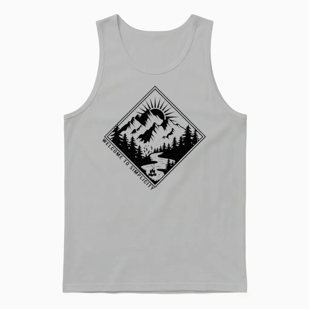 Hiking Mountain Camping Welcome to Simplicity Unisex Tank Top in Ash