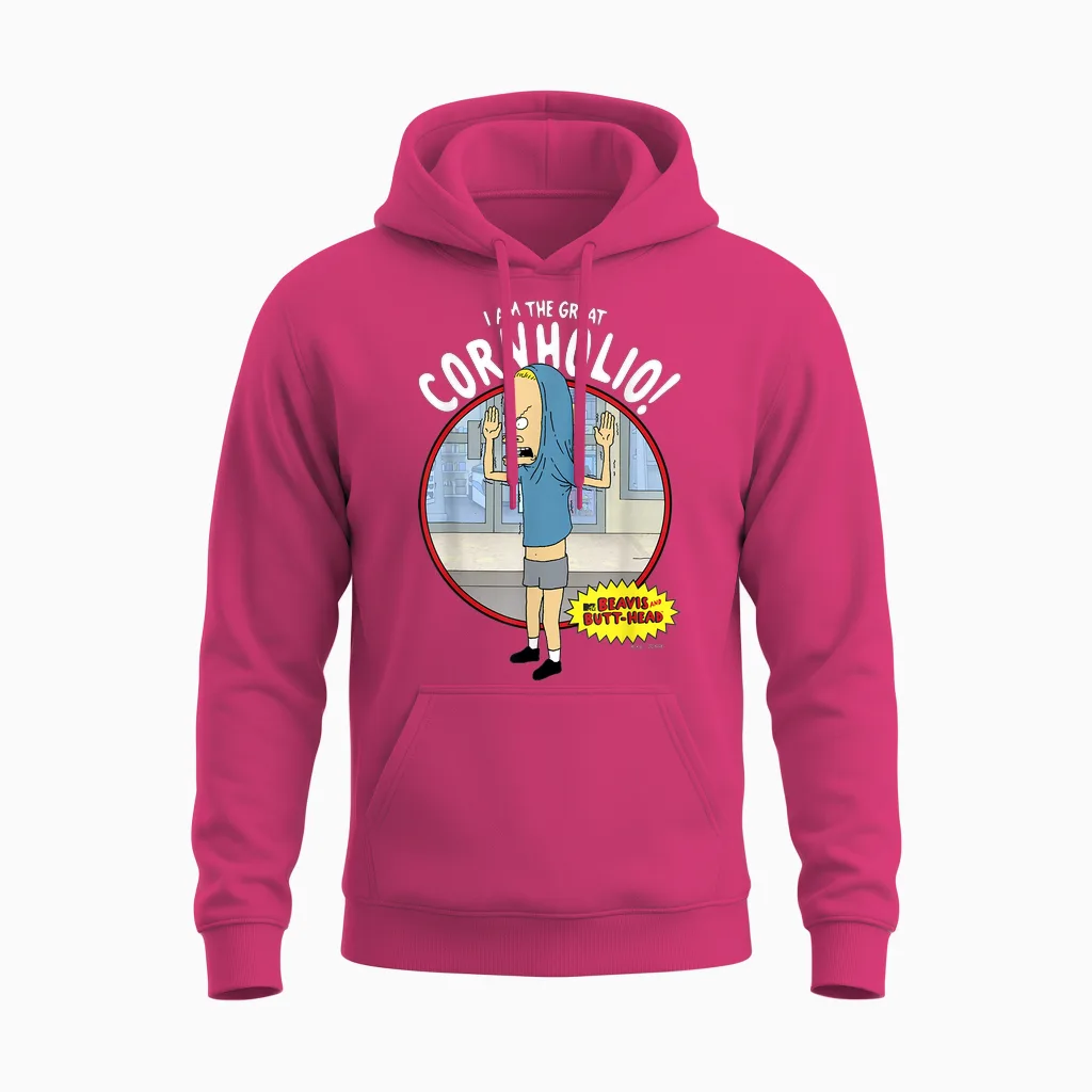 Beavis and Butt-Head the Great Cornholio Graphic Unisex Hoodie in Heliconia