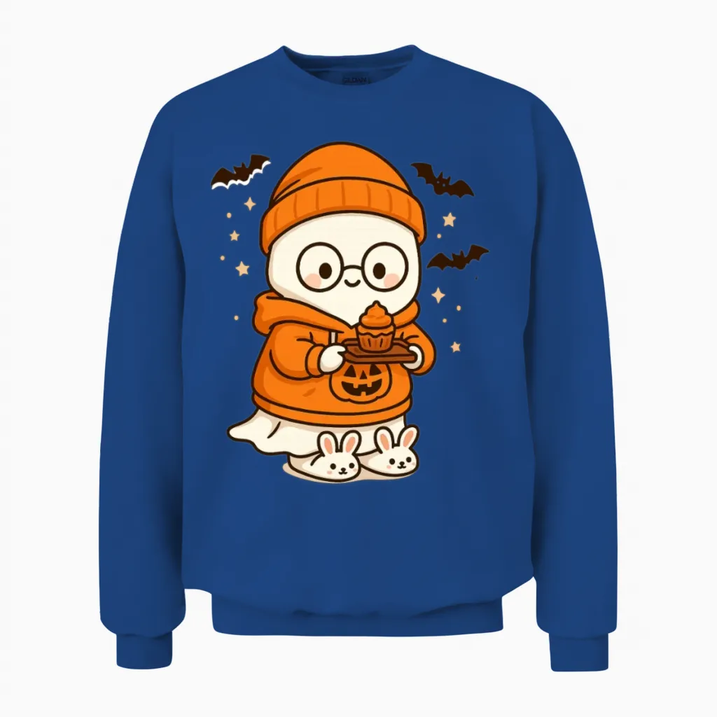 Kawaii Halloween Cupcake Keeper Unisex Sweatshirt in Royal