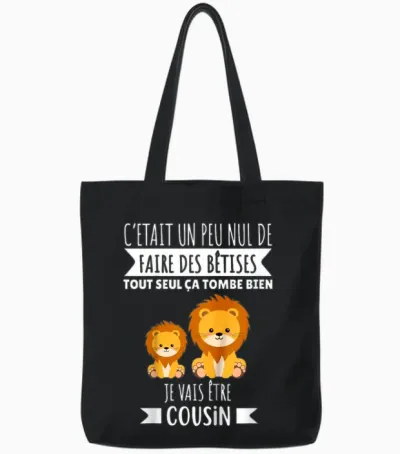 Child Future Cousin Announcement Pregnancy Je Vais Etre Cousin 2025 T-Shirt, Black, 2 Tote Bags - Black