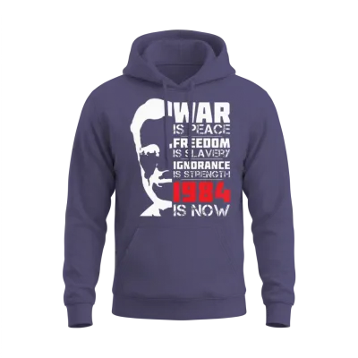 War Is Peace, 1984 Is Now - George Orwell Portrait Unisex Hoodie - Heather Sport Dark Navy