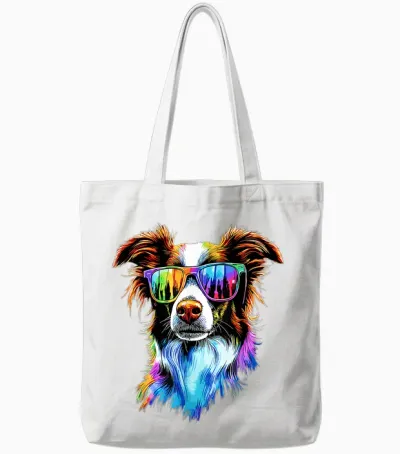 Border Collie with Sunglasses Soft Border Collies T-Shirt, Black, S Tote Bags - White