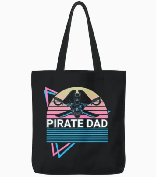 Pirate Dad Retro Tote Bags in Black