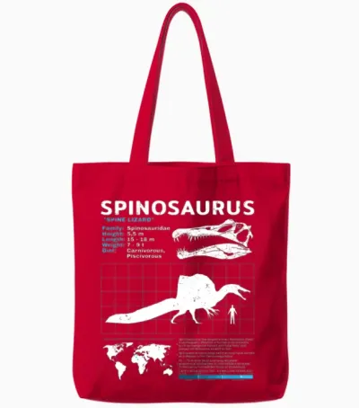 Spinosaurus Fact Sheet Tote Bags - Red