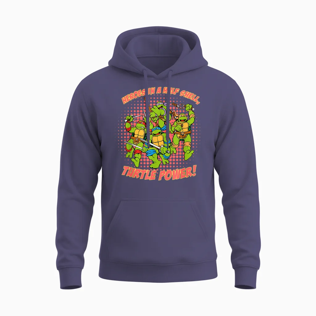 Heroes in a Half Shell, Turtle Power! Unisex Hoodie in Heather Sport Dark Navy