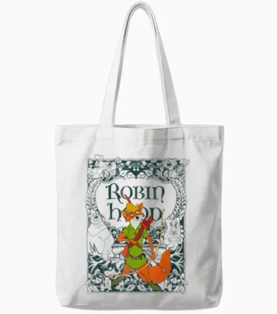 Disney Robin Hood Retro Vintage Distressed T-Shirt, Gray Tote Bags - White