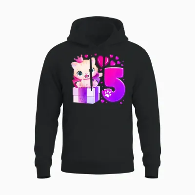 5. Geburtstag, Mädchen 5 Jahre, Katze, Nummer 5 Unisex Hoodie - Black