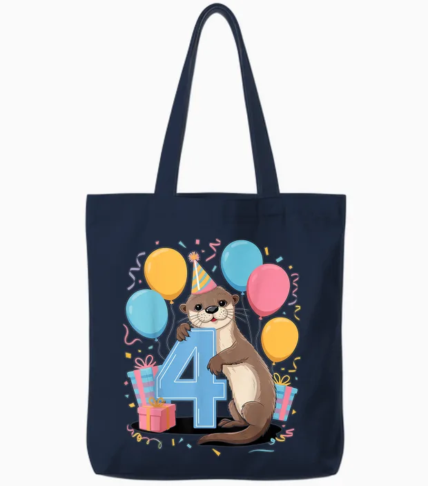 Otter 4. Geburtstag Junge Mädchen 4 Jahre Vierte Vier Otter Tote Bags in Navy