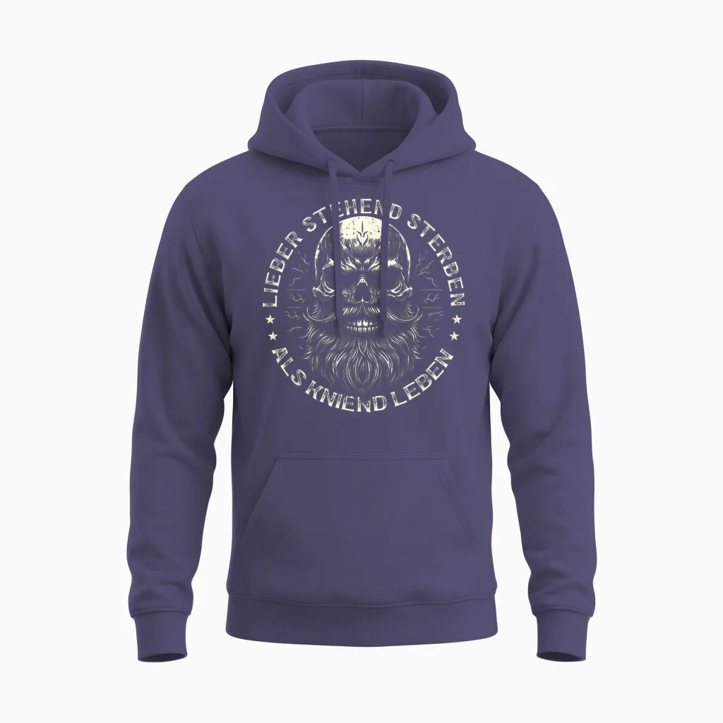 Wikinger Germanen, Lieber Stehend Sterben Als Kniend Leben Unisex Hoodie in Heather Sport Dark Navy