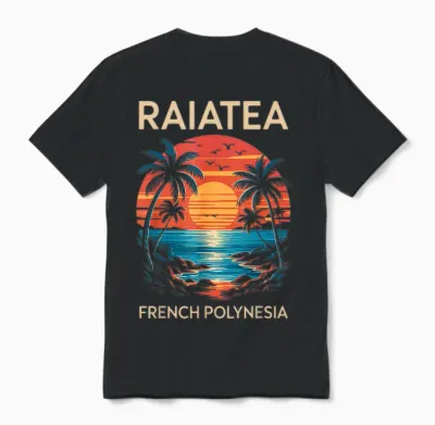 Coucher De Soleil Tropical Et Palmiers, Fun Raiatea Polynésie Française Unisex T-Shirt - Black