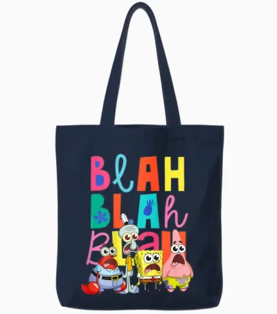 Sponge Bob - Back Print Squarepants Blah Blah Tote Bags - Navy