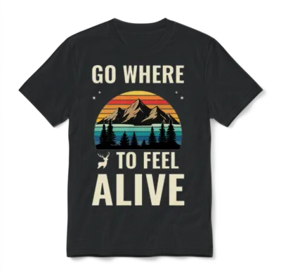 Go Where to Feel Alive Vintage Mountain Sunset Unisex T-Shirt - Black