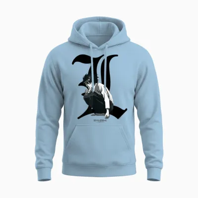 Death Note Old English L Anime Unisex Hoodie - Light Blue
