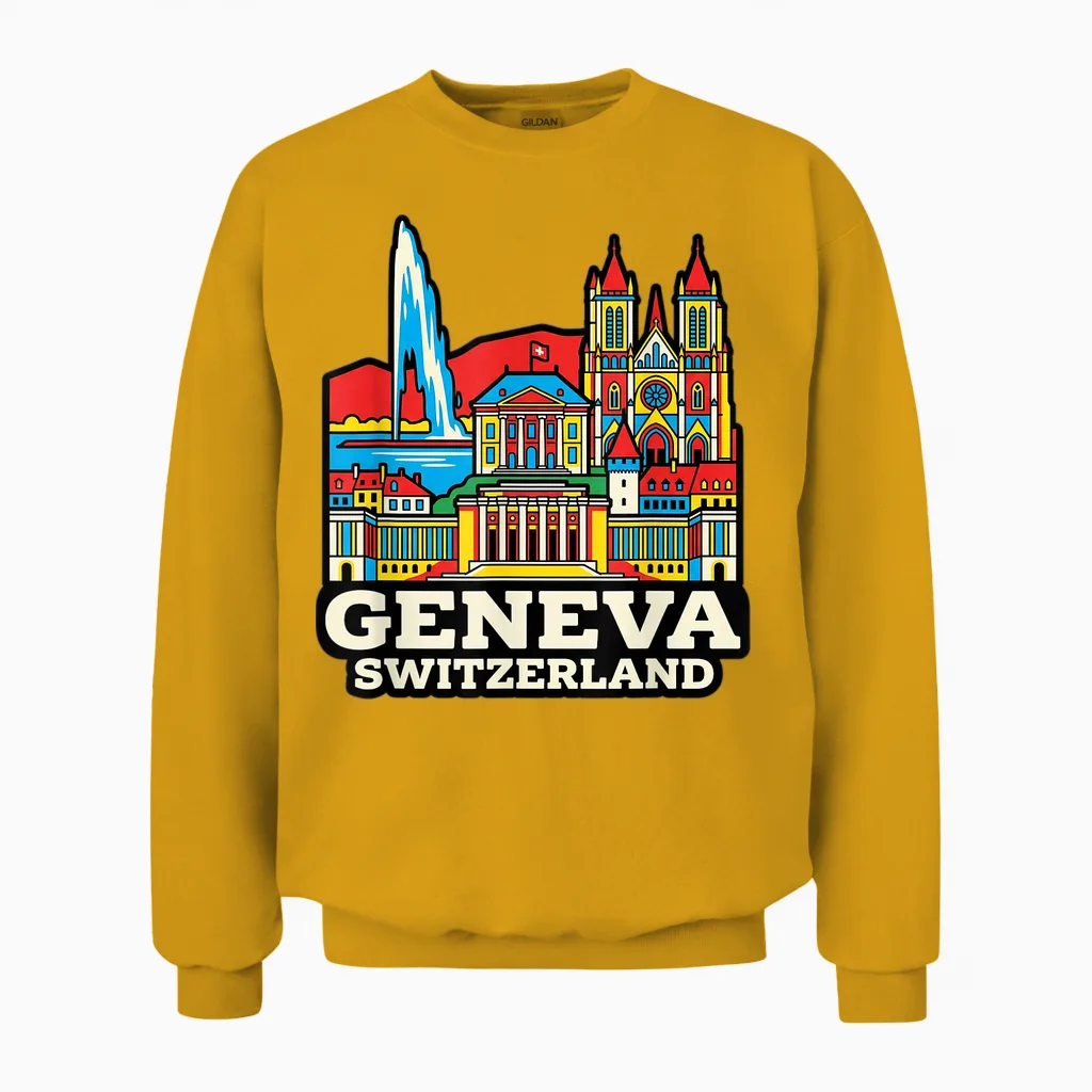 Genève Suisse Voyage Souvenir Ville Cadeau Unisex Sweatshirt in Gold