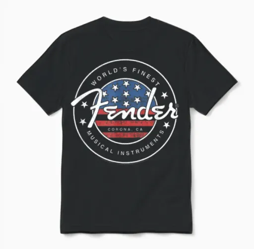 Fender American Flag Circle Stamp Logo Unisex T-Shirt in Black