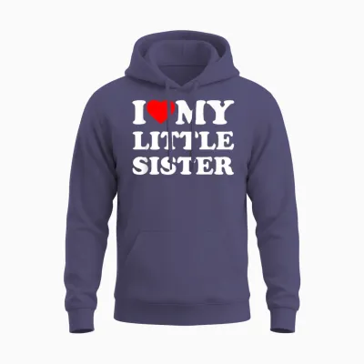 I Love My Little Sister Heart Funny Family Unisex Hoodie - Heather Sport Dark Navy