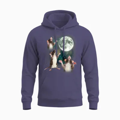Three Rat Moon | 3 Rats with Dead Moon Oddly Specific Cursed Unisex Hoodie - Heather Sport Dark Navy