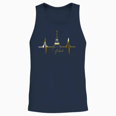 Paris Skyline Heartbeat I Love Eiffel Tower Love France T-Shirt, Black Unisex Tank Top - Navy