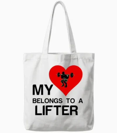 Heart Belongs to a Lifter Funny Gym Tote Bags - White