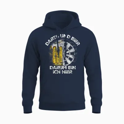 Dart Und Bier Darum Bin Ich Hier Dartbrett Retro Dart T-Shirt, Black Unisex Hoodie - Navy