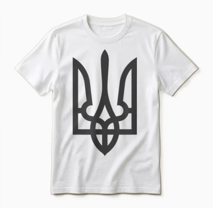Ukraine Tridenten Flag Dark on Black Subtle Style T-Shirt, Black Unisex T-Shirt in White