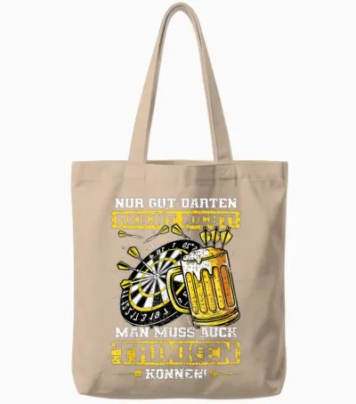 Dart "nur Gut Darten Reicht Nicht" Beer Drinking Retro Dart T-Shirt, Black Tote Bags - Natural