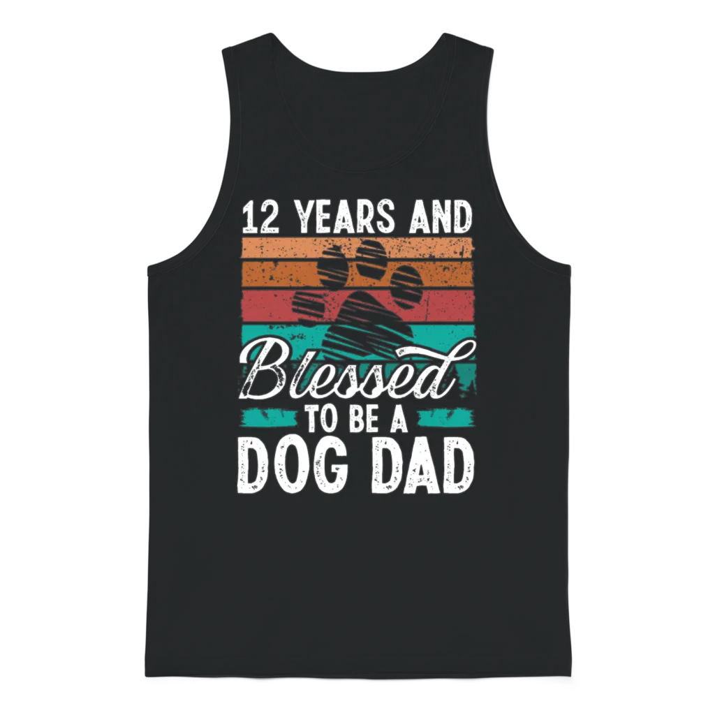 12 Year Old Dog Dad 12 Birthday Retro Dog Father Unisex Tank Top - Black