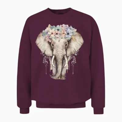 More Cute Animal Lover & Spring Flower Designs Elefant Blumenkrone Afrika Safari Tier T-Shirt Für Mädchen, Weiß, Kurzarm, Klein Unisex Sweatshirt - Maroon