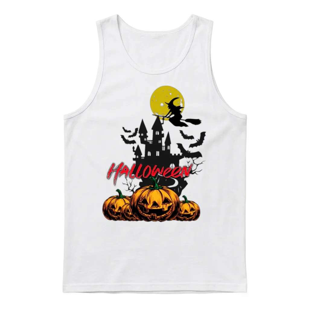 Halloween Pumpkin Witch Ghost Art Unisex Tank Top - White
