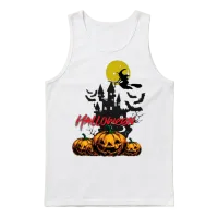 Halloween Pumpkin Witch Ghost Art Unisex Tank Top - White – 1