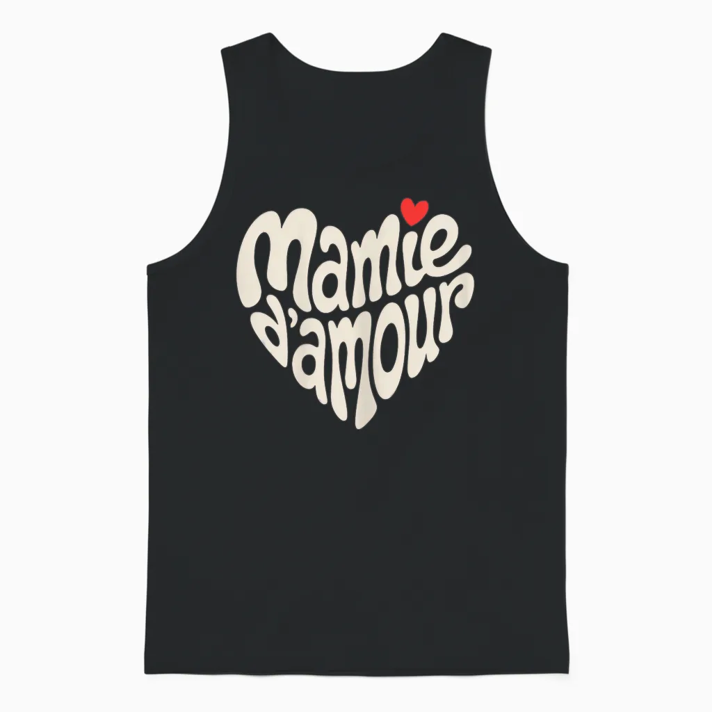 Mamie D'amour Forme De Coeur Cadeau FĂȘte Des Grands MĂšres Unisex Tank Top in Black