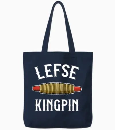Funny Norwegian Lefse King Rolling Pin Tote Bags - Navy